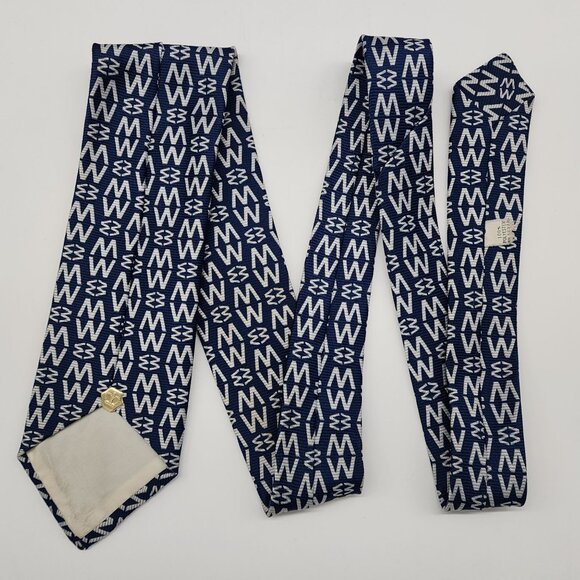 Necktie Geometric M W Blue White Polyester 3.5" W 54" L VTG Retro 1960's 70's - Picture 4 of 6